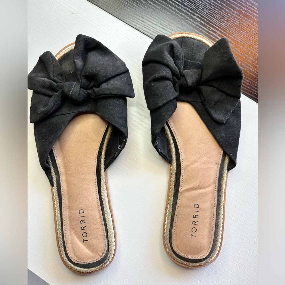Torrid Black Bow Slip-On Sandals - Size 12W - $15